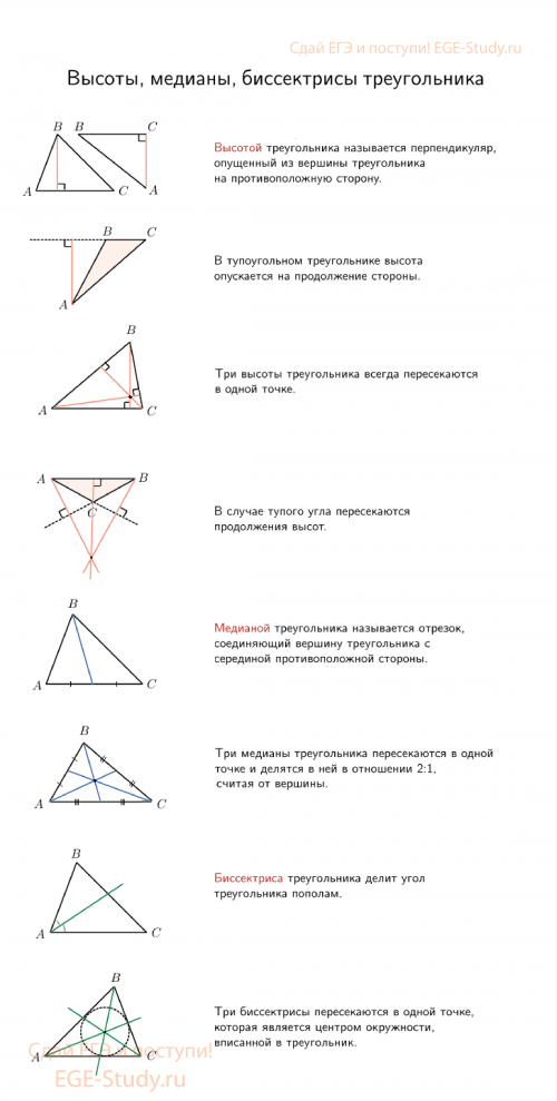 Высоты, медианы, биссектрисы треугольника